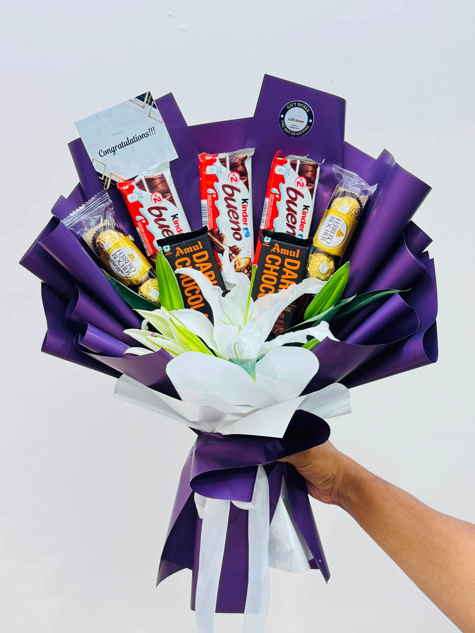 942af7f1-823f-410d-8ad7-1adf8a270cc6 Chocolates & Lily bouquet - Image 1