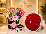 Premium Red Rose Bouquet with Chocolate & Cake Combo